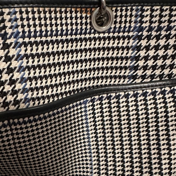 RALPH LAUREN EXTRA LARGE BLACK WHITE BLUE PLAID HOUNDSTOOTH TOTE BAG PURSE - Picture 9 of 9